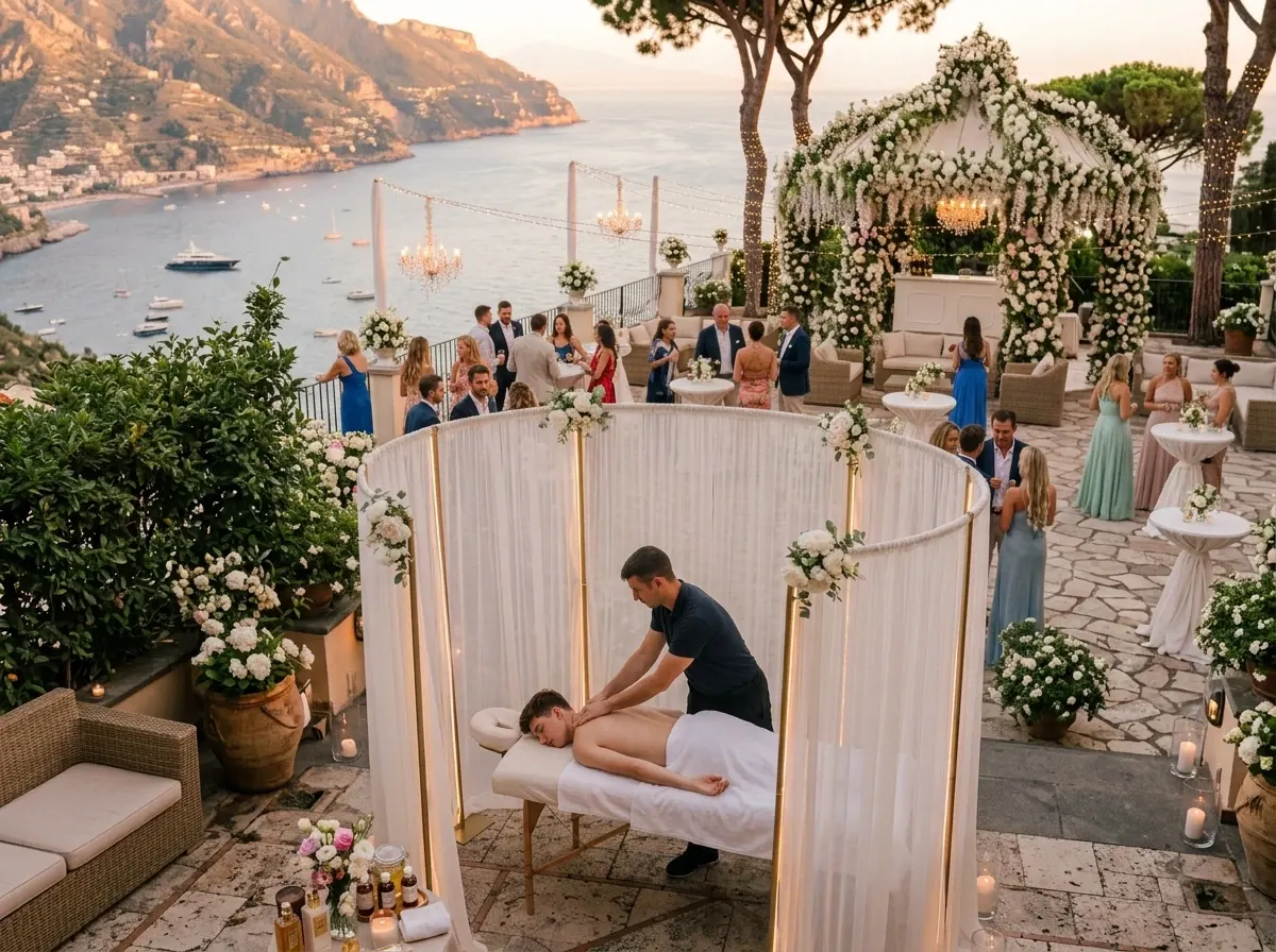 Masaje al aire libre durante una boda de lujo en la Costa del Sol, Masajemalaga